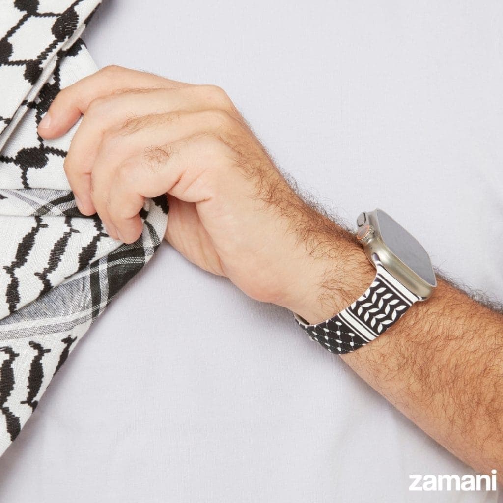 Person wearing Zamani Keffiyeh watch band - lifestyle photo