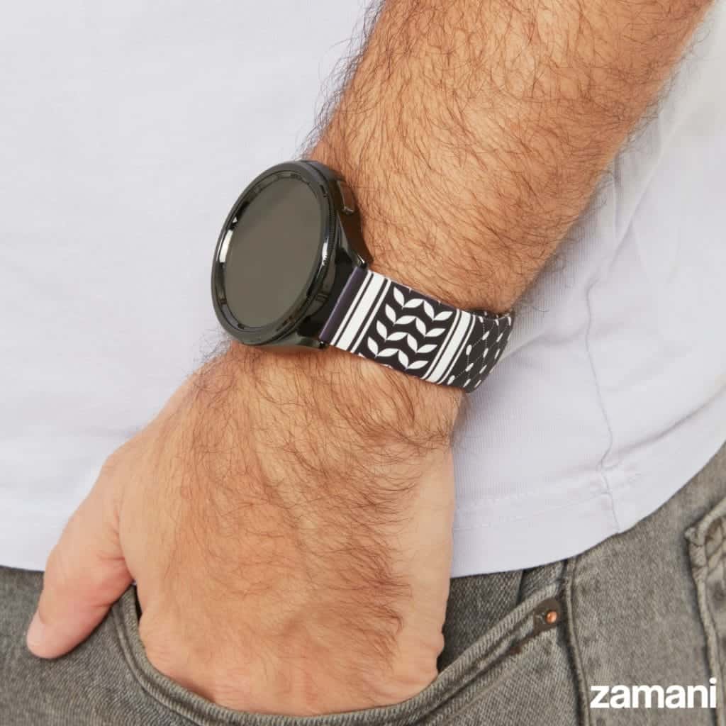 Person wearing Zamani Keffiyeh watch band - lifestyle photo