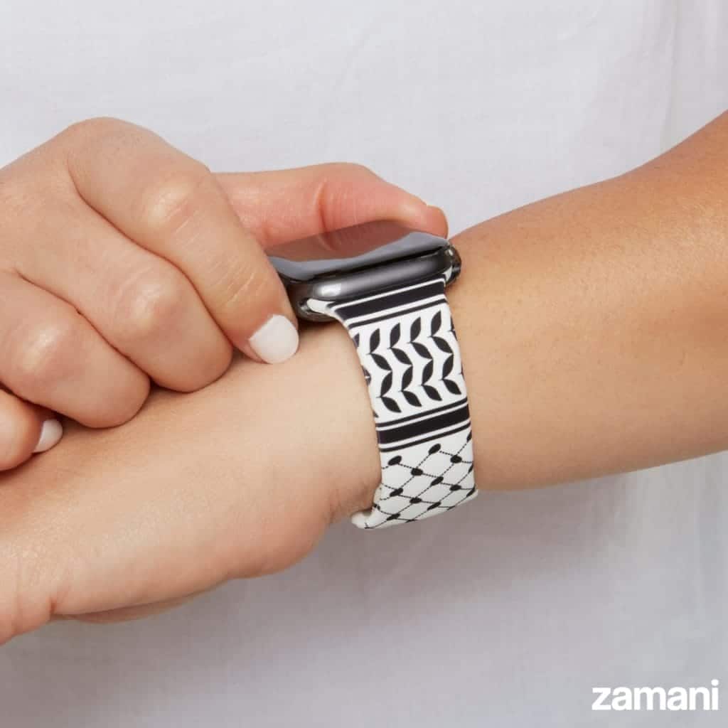 zamani kefiyeh watch band close-up - Palestinian pattern detail