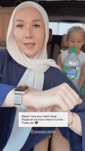 Zamani customer wearing Keffiyeh Olive Green Engraved watch band