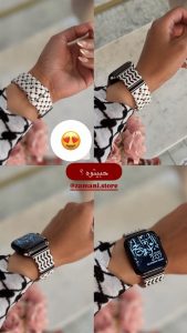 Zamani customer wearing Keffiyeh Olive Green Engraved watch band