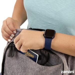 Person wearing Zamani Wood Mosaic watch band - lifestyle photo