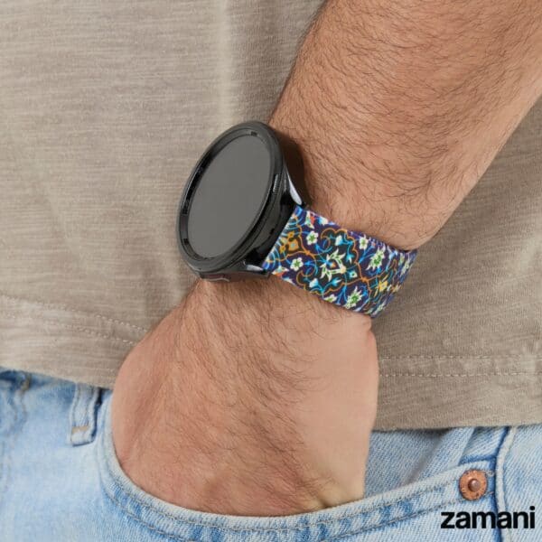 Persian Tiles Blue smartwatch band, scrolling vine tilework design