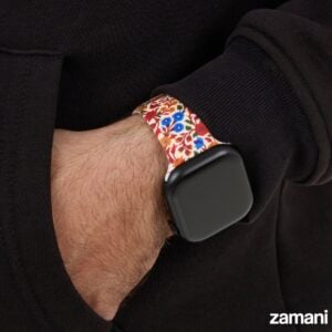 Persian Carpet watch band on Apple Watch, floral carpet motif