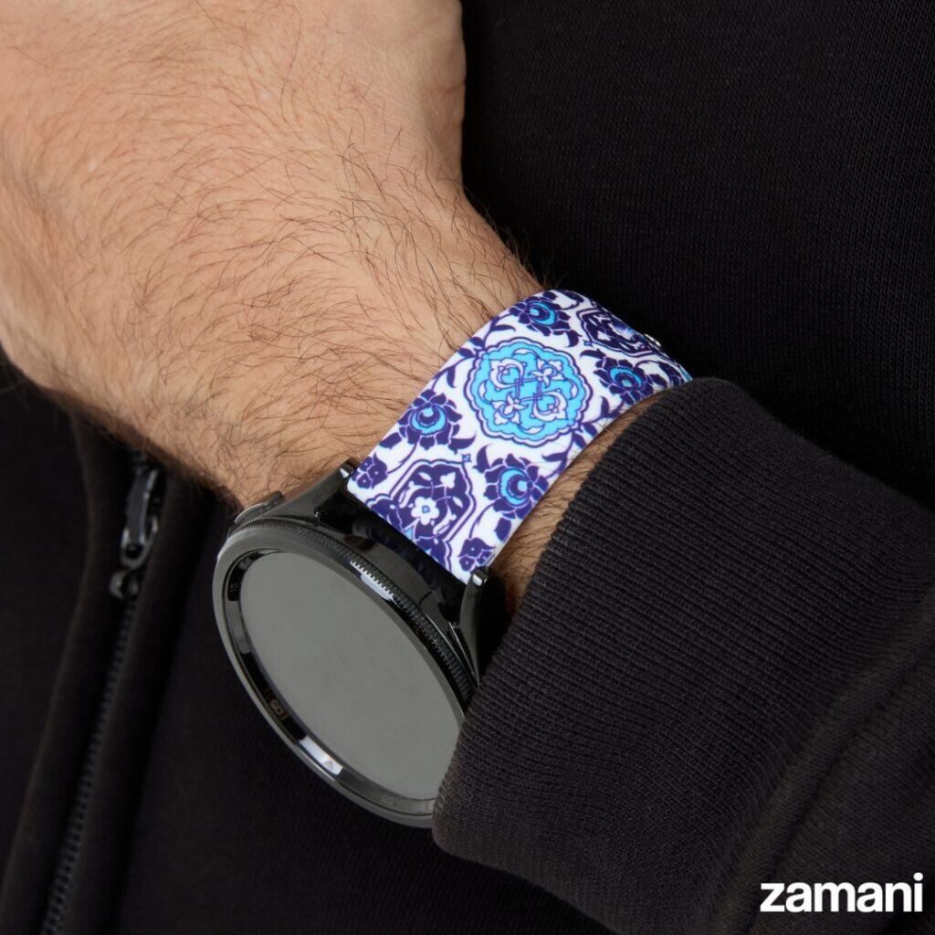 Persian Tiles watch band on wrist, Safavid tilework design