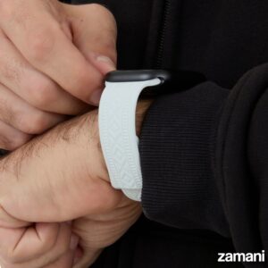 Sadu Engraved Apple Watch band close-up, minimal heritage pattern