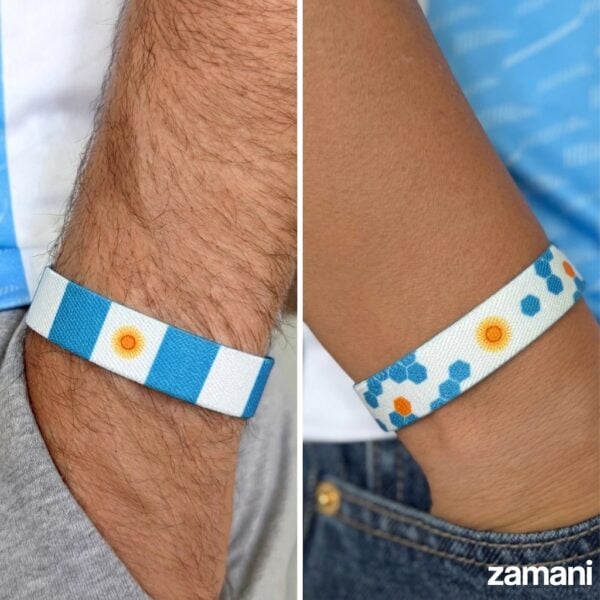 Argentina beautiful game wristband worn on wrist, both sides