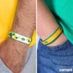 Brazil beautiful game wristband worn on wrist, both sides