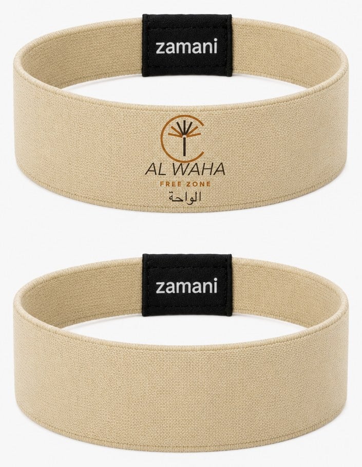 Sample corporate band, centred bilingual wordmark
