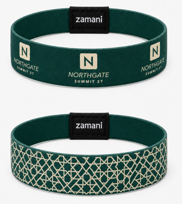 Sample band with brand on one side and a pattern on the other