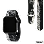 Dubai It Apple Watch band, black silicone printed with the Dubai coastline, Palm Jumeirah and road grid