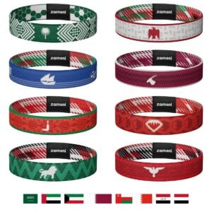 All eight Khaleeji wristbands with their national flags