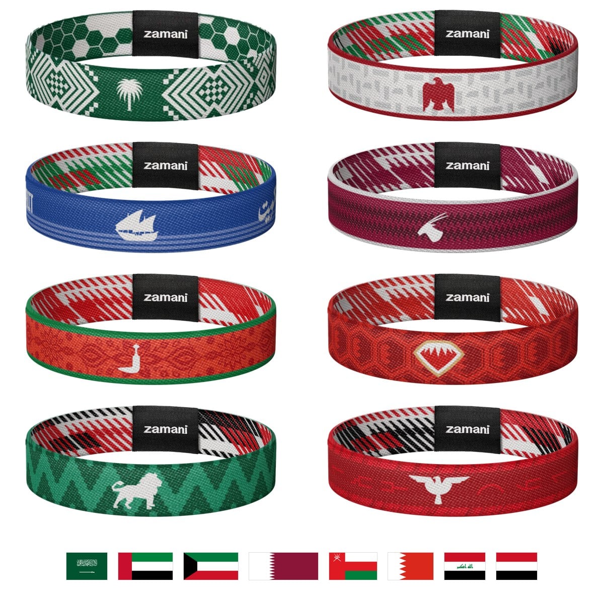 All eight Khaleeji wristbands All eight Khaleeji wristbands with their national flags