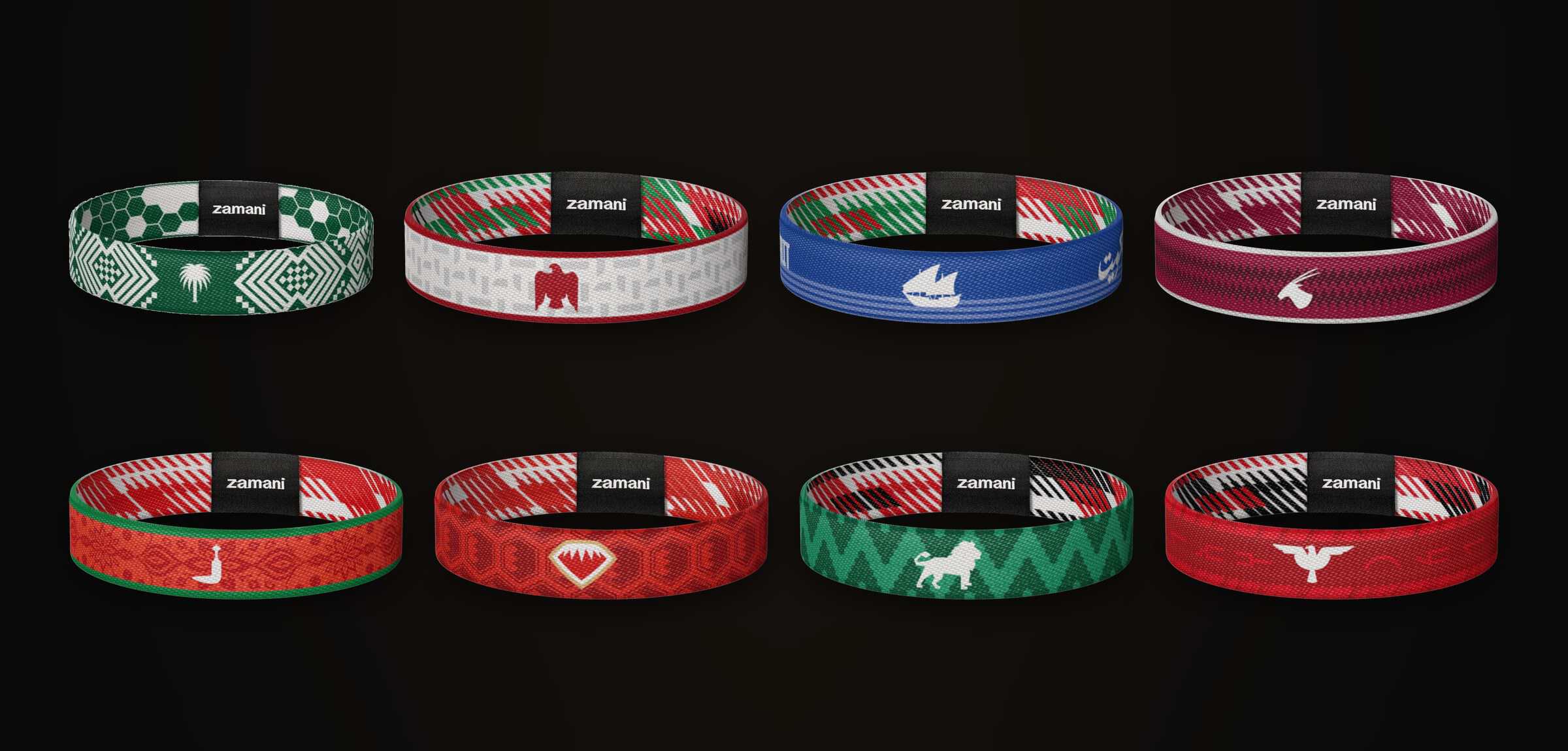 All eight Gulf Cup 27 wristbands, jersey side