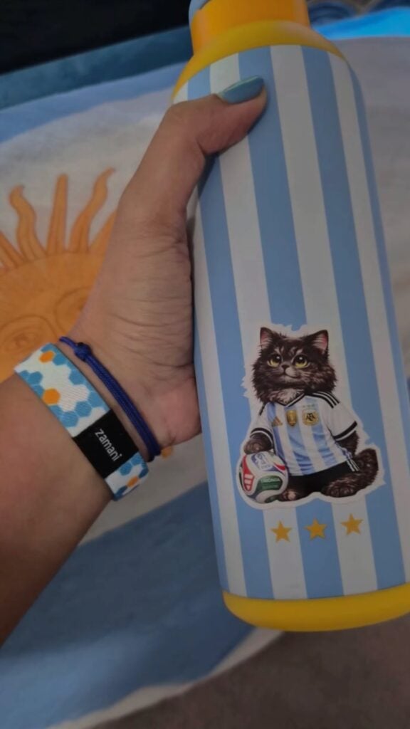 Customer wearing the Argentina Beautiful Game wristband