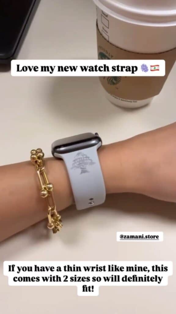 Customer wearing the Cedar engraved Apple Watch band