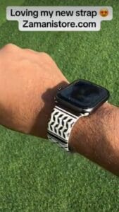 Customer wearing the Keffiyeh Apple Watch band