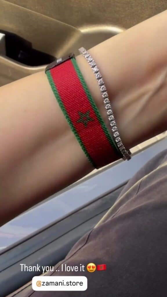 Customer wearing the Morocco Beautiful Game wristband